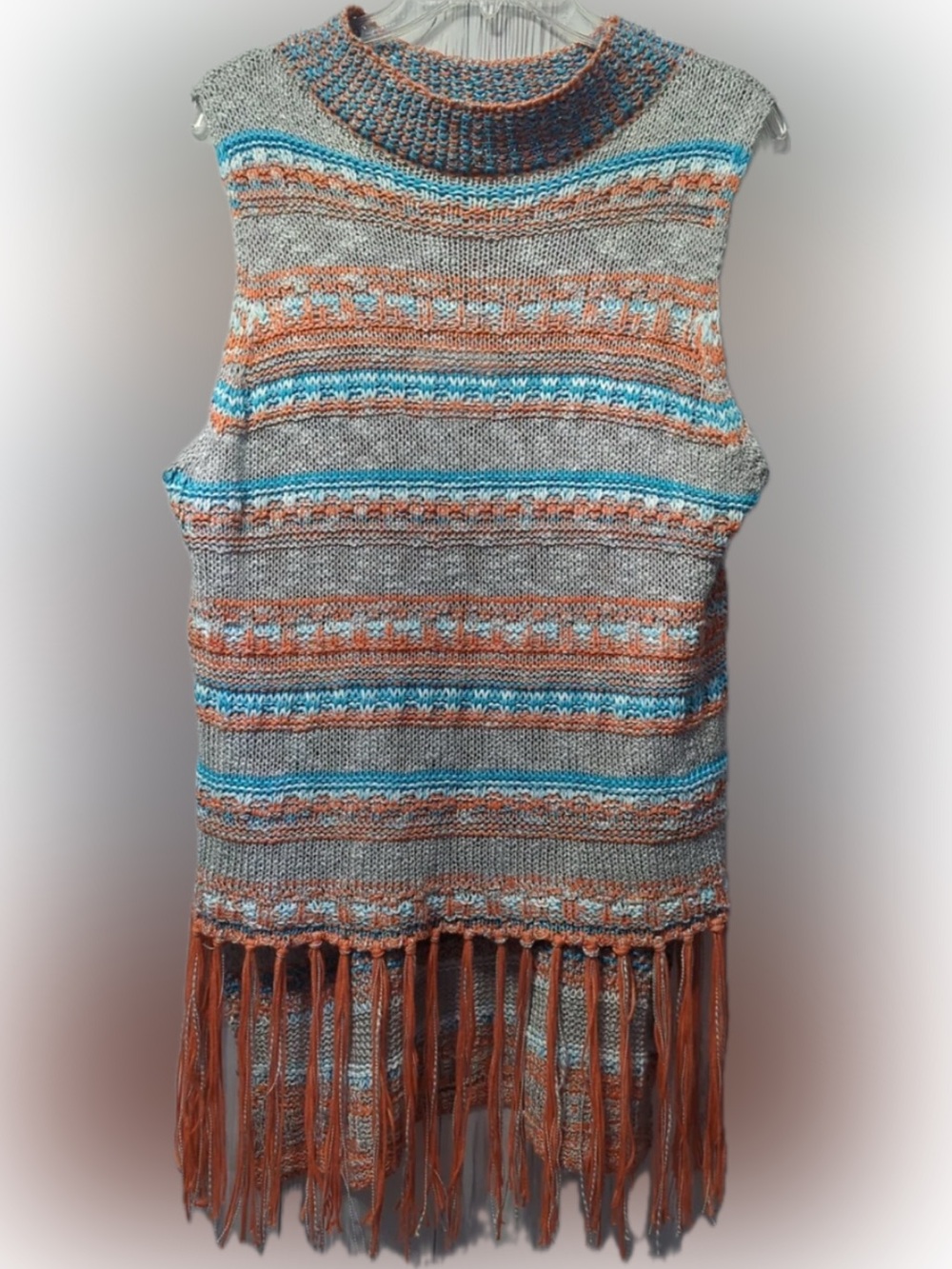 Hayden Los Angeles Longline Aztec Womens Fringe Stripe sweater sleeveless M/L